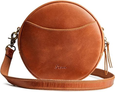 Amazon.com: S-ZONE Leather Crossbody Bags for Women Trendy Circle Cross Body Shoulder Bag Designer Round Purses : Clothing, Shoes & Jewelry Shoulder Bag Designer, Round Purse, Leather Crossbody Bags, Crossbody Bags For Women, Circle Design, Top Grain Leather, Amazon Women, Leather Crossbody Bag, Cognac