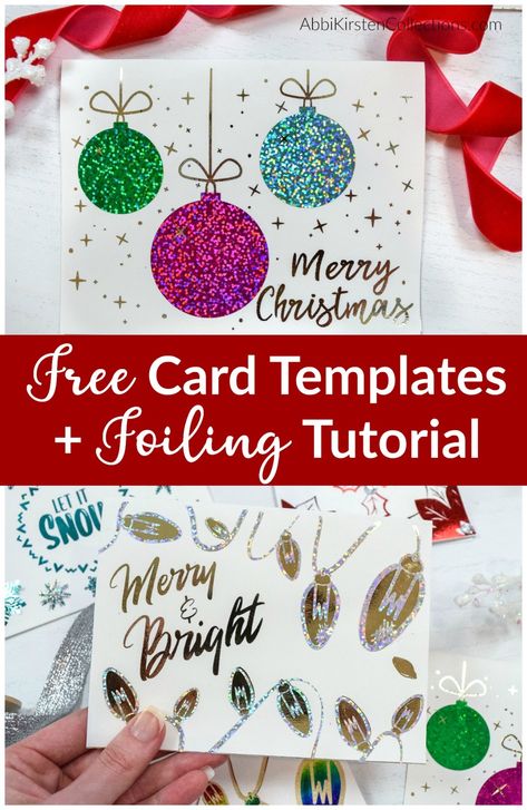 Christmas Cards Cricut Templates Free, Cricut Foil Christmas Cards, Free Card Svg, Christmas Cards Cricut, Diy Christmas Cards Cricut, Foiling Techniques, Free Christmas Card, Christmas Card Svg, Cricut Christmas Cards