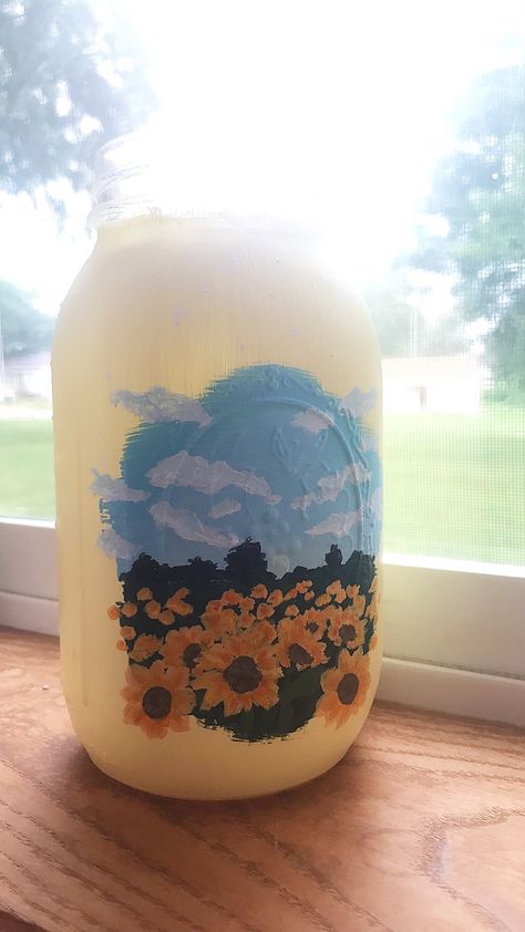 Mason Jar Painting Ideas, Painted Candle Jars, Mason Jar Painting, Blessings Jar, Jar Painting, Jar Saving, Vase Ideas, Happy Jar, Diy Jar