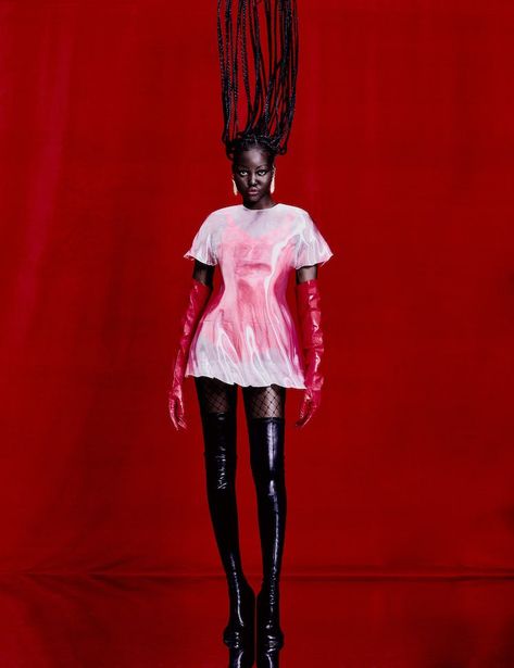 Afrocentric Photoshoot, Colorful Editorial, Vogue Shoot, Adut Akech, Burberry Boots, Valentino Shirt, Henrik Vibskov, Live Painting, Black Bride