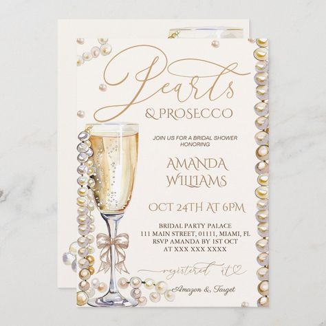 Pearls and Prosecco Bridal Brunch Shower Elegant  Invitation Bridal Brunch Shower, Pearl Bridal Shower, Elegant Bridal Shower, Bridal Shower Brunch, Bachelorette Party Themes, Bridal Brunch, Bridal Shower Party, Bridal Shower Theme, Bridal Shower Invitation