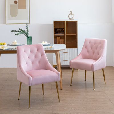 Modern Velvet Dining Chairs Kitchen Chairs Dimension & Weight Overall Dimension: 20.47"x21.25"x33.46"(LxWxH) Package dimensions : 22" x 31.1" x 20.6" Weight Capacity: 250 lb. Gross weight: 43.8 lb Quantity of packages: 1 cases 2 pieces Notice :The installed product may have an error of 1 inch. Product and physical pictures may have some color differences due to lighting or screen. Features:【Elegant and fashionable】High quality Dutch Velvet, diamond pattern design makes the dining chairs beautifu Barbie Core Aesthetic, Bratz Girls, Comfortable Dining Chairs, Chairs Kitchen, Parsons Chair, Barbie Core, Chair Wood, Garage Makeover, Mid Century Dining Chairs