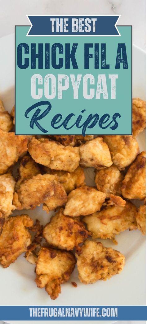 These chick fil a copycat recipes taste just like the real thing, but you get to enjoy that classic flavor in your own kitchen. #copycatrecipe #chickfila #frugalnavywife #recipes | Copycat Recipes | Chick Fil A Recipes | Chick Fil A Copy Cat Recipes Chic Fil A Chicken Recipe Copycat, Chick Fil A Copycat Nuggets, Chic Filet Copycat Recipe, Chick Fila Copycat Recipe, Chick Fil A Marinade Recipe, Chick Filet Copycat, Dinner Recipes For Group, Copycat Recipes Chick Fil A, Chickfila Sandwich Recipe