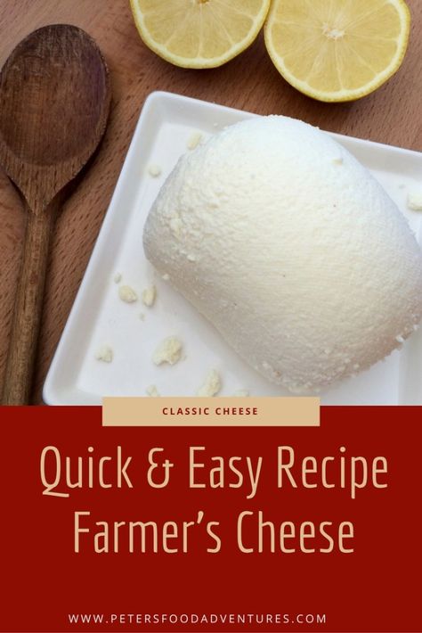 This recipe is such a time saver when making Tvorog, Farmers Cheese, Quark, White Cheese, Gvina Levana, using lemon juice or vinegar - Easy Tvorog or Farmers Cheese (творог) Fermented Cheese, Farmers Cheese Recipes, Cheese Recipes Homemade, Farmers Cheese, White Cheese, Cheese Tasting, Fresh Cheese, Butter Cheese, Homemade Butter