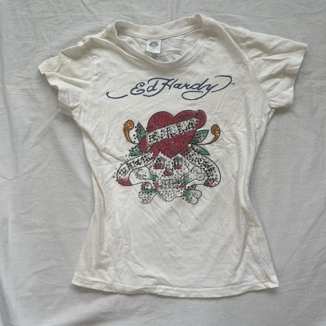 Cybery2k bedazzled Ed Hardy baby tee. Tattoo... - Depop Tattoo Skeleton, 2000s Grunge, Mcbling Fashion, 2000s Clothing, Skeleton Graphic, 2000s Clothes, Y2k 2000s, 2000s Fashion Outfits, Ed Hardy