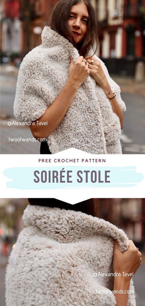 Faux Fur Crochet Patterns Free, Crochet Faux Fur Patterns, Crochet Faux Fur, Crochet Stole, Fur Crochet, Winter Shawl, Crochet Poncho Patterns, Garment Pattern, Poncho Pattern