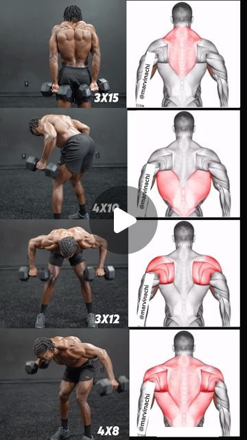 Gym Chest Workout, Back Workout Bodybuilding, Dumbbell Back Workout, Dumbbell Only Workout, Workouts Routines, Bent Over Row, Gym Workout Apps, Back Day Workout, Shoulder Workouts