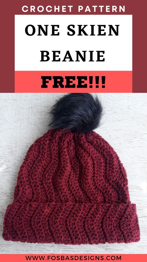 Crochet Patterns Free Women, Beanie Pattern Free, Easy Crochet Hat Patterns, Crochet Beanie Pattern Free, Crochet Adult Hat, One Skein Crochet, Easy Crochet Hat, Crochet Hat For Women, Hat Patterns Free