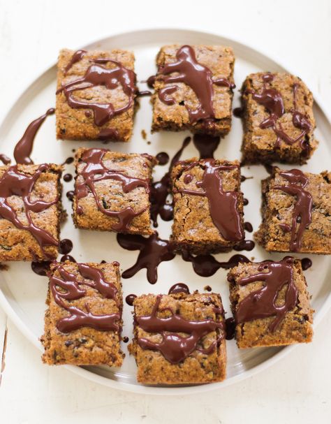 Zucchini Blondies, Recipe Zucchini, Chocolate Chip Blondies, Almond Chocolate, Raw Coconut, Gluten Free Sweets, Recipe Boards, Cane Sugar, Chocolate Almonds