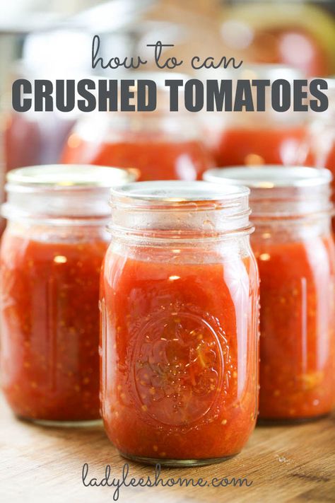 Canning Crushed Tomatoes Water Bath, Can Crushed Tomatoes Recipes, How To Can Crushed Tomatoes, How To Can Frozen Tomatoes, Crushed Tomatoes Canned, Canned Crushed Tomatoes Recipes, Homemade Crushed Tomatoes, Canning Veggies, Canned Salsa