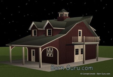 Barn Plans -2 Stall Horse Barn - With Living Quarters Barn Apartment Plans, Barn With Living Quarters, Barn Apartment, Barn Houses, Horse Barn Plans, Horse Stall, Barn Kits, Small Barn, Best Barns