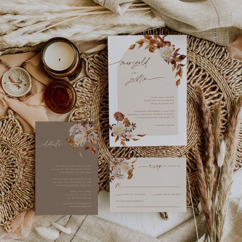 Lightroom Wedding Presets Fall Wedding Invitation Suite, Boho Fall Wedding, Boho Wedding Invitation Template, Autumnal Wedding, Earthy Hues, Romantic Bouquet, Wedding Invitations Boho, Fall Wedding Invitations, Invitation Kits