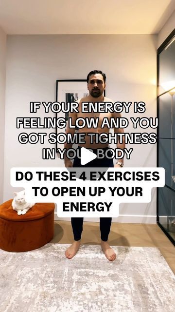 Fitchampion on Instagram: "When your energy is low, you can increase your energy levels by tapping, vibrating and doing breathing exercises to increase your energy levels right away.  Here are the 4 exercises: - Hops - Dropped down arms - Heart openers - Full Twist  Do each exercise for at least 10 seconds and repeat them as many times as you like.  Remember that you can increase your energy levels immediately without any special equipment or substances, and just using your own body. Try this out today and watch how fast your energy levels increase and tightness in pain disappear. SUBSCRIBE to my Instagram! #homeworkout #mobility #fitness" Exercise For Energy, Exercise Morning, Heart Openers, Wall Exercises, Wall Workout, Forward Fold, Feeling Better, Health And Happiness, Pilates Yoga