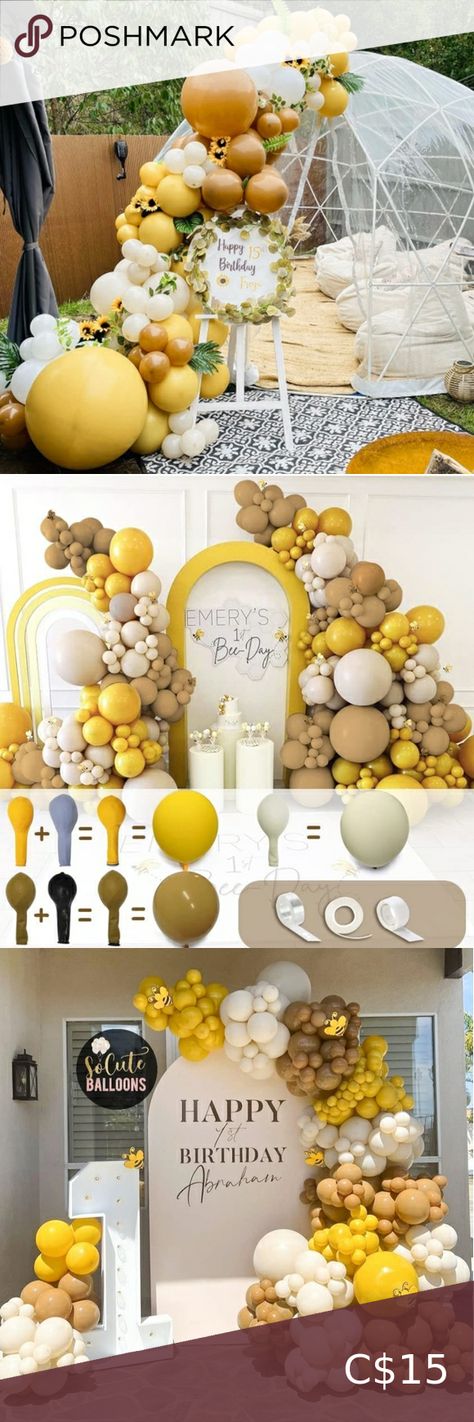 Double Stuffed Mustard Yellow, Brown, Sand Balloon Garland Arch Kit Yellow Party Decorations, Brown Balloons, Bebe Shower, Happy 15th Birthday, Brown Sand, Yellow Party, Yellow Birthday, Yellow Balloons, Summer Baby Shower