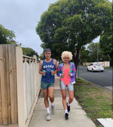 This Couple’s Kath & Kel Costumes Are The Foxiest Outfits This Side Of Fountain Gate Kath Day Knight Costume, Aussie Dress Up Costume, Kath And Kim Halloween, Kath Day Knight, Muck Up Day Costumes Funny, Bogan Costume Aussie, Kath And Kim Costume, Swimming Carnival Costume, Aussie Icons Costume Ideas