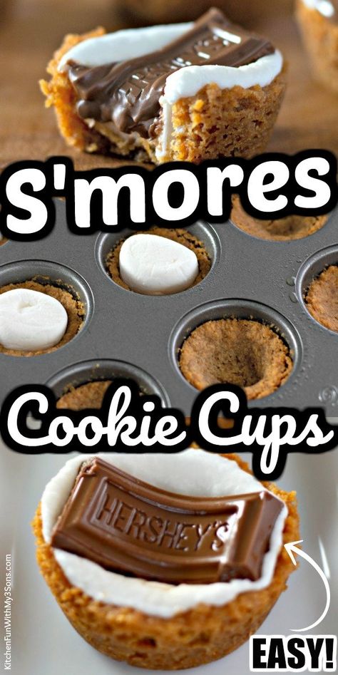 Graham Cracker Cups, S'mores Cookie Cups, Smores Cookie, Cookie Cups Recipe, Graham Cracker Cookies, Smore Recipes, Cookie Base, Cracker Cookies, Hershey's Chocolate