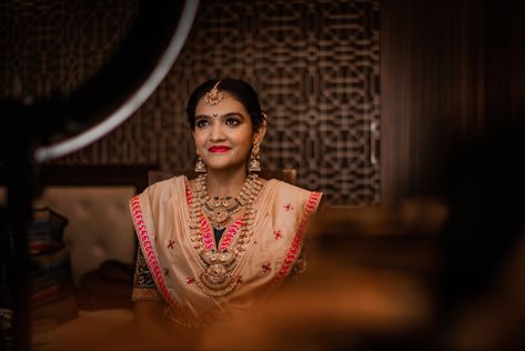 Konkani bride , ready for my muhurtam with aadvorlu kacche saree and arda chandra bindi Konkani Bride, Saree, Quick Saves