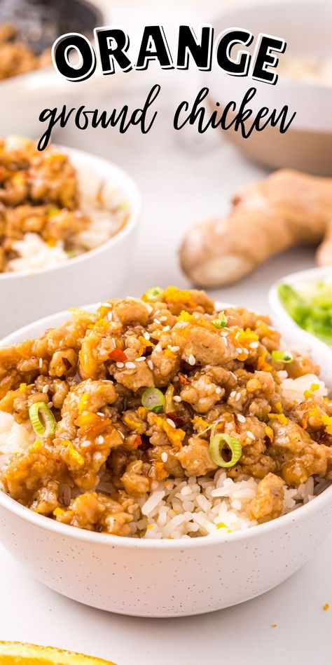 This orange ground chicken recipe is packed with flavor, and you won’t even miss the fried chicken of the tradition take-out dish. via @familyfresh Ground Chicken Orange Chicken, Ground Orange Chicken Recipes, Chinese Ground Chicken Recipes, Orange Ground Chicken Recipe, Gluten Free Ground Chicken Recipes, Orange Turkey Recipes, Ground Orange Chicken, Ground Chicken Recipe, Gluten Free Orange Chicken