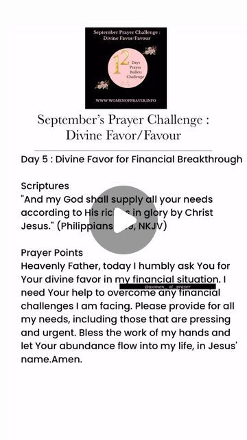 Women_of_Prayer on Instagram: "Day 5 of September’s Prayer Challenge 

Visit our website to start the prayer challenge.

#pray #prayer #prayerchallenge #women_of_prayer #divinefavor #favor #favour" Prayer Challenge, The Prayer, Challenge Me, Heavenly Father, I Need You, Jesus Christ, To Start, Let It Be, On Instagram