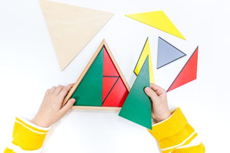 Are you interested in learning about the Montessori Constructive Triangles? If so, you are in the right place.This is such a neat Montessori material that is fun to work with … The post The Montessori Constructive Triangles: Purpose and Presentation appeared first on The Montessori-Minded Mom. Constructive Triangles Montessori, Different Types Of Triangles, Isosceles Triangle, Montessori Materials, Blue Square, 3 Things, Red And Grey, Triangles, Floor Mats