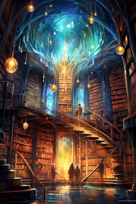 Magical Library Fantasy Art, Wave Photos, Adventure Marvel, Magical Library, Ancient Library, Art Niche, Waves Photos, Library Art, Infinite Possibilities