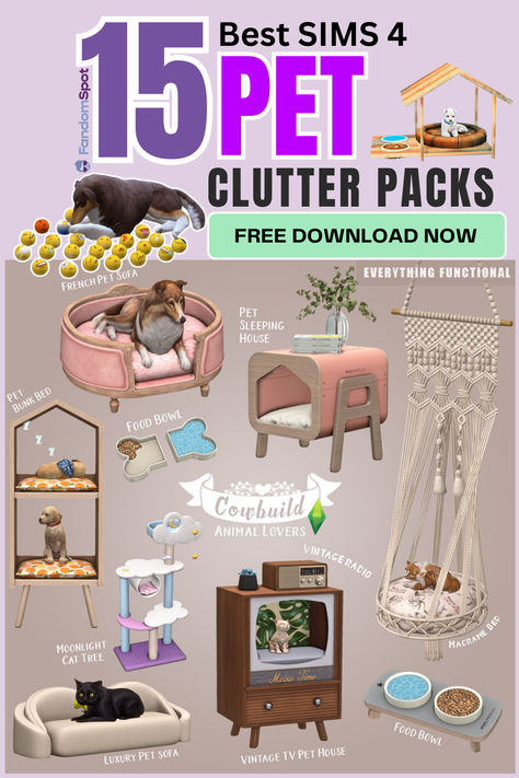 Add this huge collection if pet-themed clutter into your Sims lives. This huge TS4 CC list offers custom pet bowls, toys, boxes, food bags, and more for your cats and dogs. Sims 4 Pet Toy Box Cc, My First Pet Sims 4 Cc, Sims 4 Pet Cat Cc, Sims 4 Cc Dog Clutter, Sims 4 Urban Pet Cc, Sims 4 Cc Mods Pets, Clutter Cat Sims 4, Sims 4 Dog Furniture, Sims 4 Cc Pet Clutter