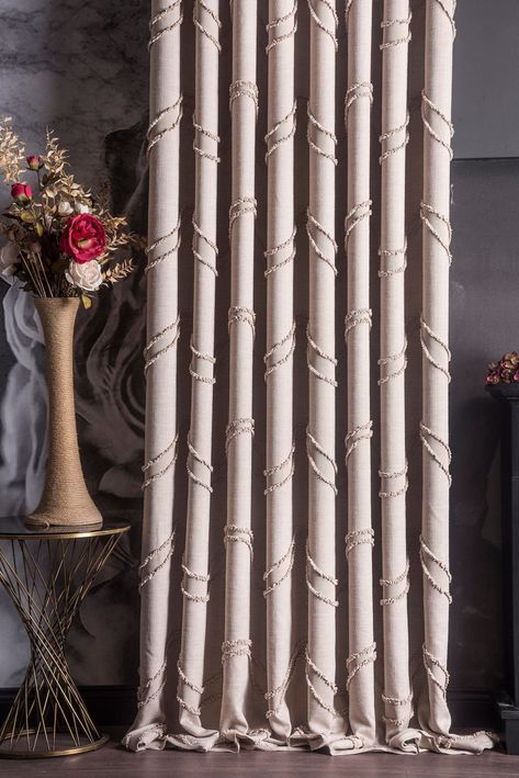 Embroidered and patterned cream curtains for your living room or bedroom. Our modern and stylish curtain is made of linen fabric. It has a long-lasting and easy-to-clean fabric structure.  You can change the whole look of your home and rooms with a single touch. In addition to being long-lasting, it will create a fascinating atmosphere with its modern and stylish appearance.  Easy to clean, dust and dirt repellent. It is also useful for people with allergies. It does not transmit sun rays and su Cream Curtains Bedroom, Cream White Curtains, Luxury Curtains Bedroom, Cream Linen Curtains, Curtains Cream, Curtains Luxury, Cream Curtains, Transitional Dining Room, White Couches