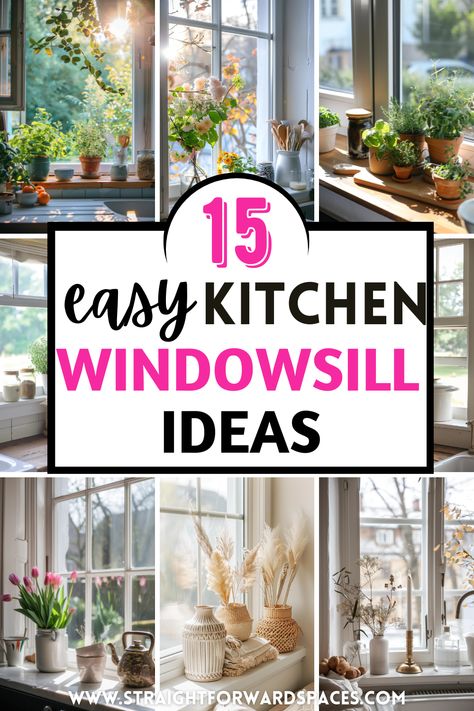 15 Easy Ideas for Kitchen Window Sills That Are Stylish Decor On Sides Of Window, Kitchen Window Ledge Decor Over Sink, Best Plants For Kitchen Window, Kitchen Bay Window Ideas Decor, Modern Window Sill Ideas, Kitchen Windowsill Decor Over Sink, Kitchen Window Sill Ideas Decoration, Kitchen Window Ledge Decor, Kitchen Window Seal Decor