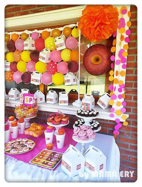 Dunkin Donuts Party Theme, Dunkin Donuts Party, Donuts Party Birthday, Donuts Birthday, 11 Birthday, Birthday Freebies, Donut Birthday Parties, Birthday Treat, Donut Party