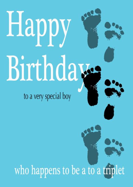 Happy Birthday Triplet - Footprints card Happy Birthday Triplets, Personalized Holiday Cards, Happy 6th Birthday, Easy Birthday, What Day Is It, Birthday Happy, 6th Birthday, Card Card, Boys Who