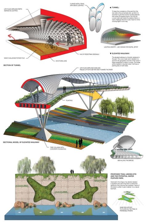 Koshino House, Landscape Architecture Graphics, Bridge Structure, Landscape Design Drawings, Linear Park, Landscape Architecture Drawing, Concept Models Architecture, Public Space Design, Architecture Presentation Board