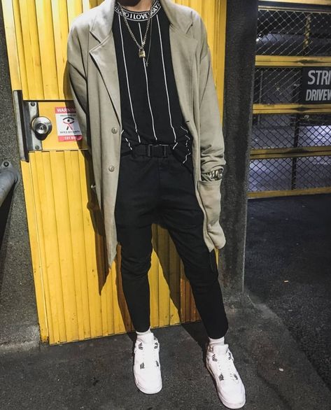 I LOVE UGLY STRIPED MOCKNECK TEE AIR JORDAN 4 PURE MONEY Beige Coat ASOS Tactical Belt Men's Gold Jewelry Air Jordan 4 Pure Money, Jordan 4 Pure Money, Black And White Outfit, I Love Ugly, Minimalist Black And White, Mens Gold Jewelry, Beige Coat, Tactical Belt, Streetwear Mens