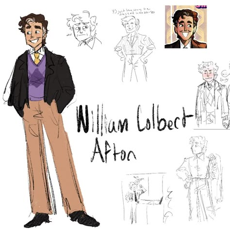 William Afton Design, Fnaf Designs, Marionette Fnaf, Fnaf 9, Dave Williams, Dave Miller, Afton Family, Fnaf Stuff, Writing Art