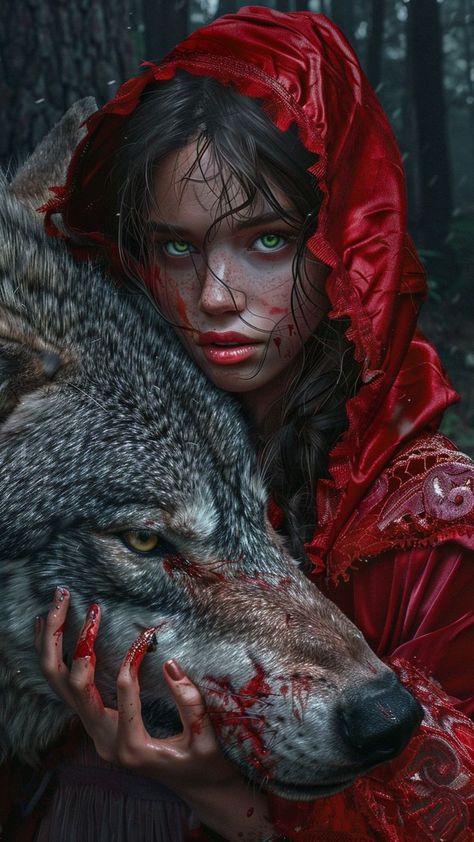 Red Riding Hood Wolf Art, Red Riding Hood And Wolf Art, Little Red Riding Hood Art, Classic Anime Style, Lup Singuratic, Female Werewolves, Red Riding Hood Wolf, Red Riding Hood Art, Shadow Wolf