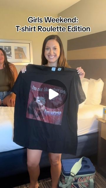 Batch on Instagram: "They see us rollin’ they hatin’ 👀🔥 This ugly t-shirt exchange is a MUST for your next girls trip! Tag your besties for inspo & head to the link in our bio to plan your next girl getaway ✈️ credit/permission: emma_beining (on TikTok) #bachelorette #bacheloretteparty #bacheloretteweekend #bachparty #girlstrip #girlsweekend #partyideas #engaged #bridetobe #bridesmaids" Funny Shirt Exchange Ideas, Inappropriate Tshirt Ideas, Tshirt Exchange Party, Embarrassing Tshirts, Ugly Shirt Ideas, Bachelorette Party Outfit For Bridesmaid, Ugly Tshirts, Girls Trip Shirts Funny, Bachelorette Tshirt Ideas