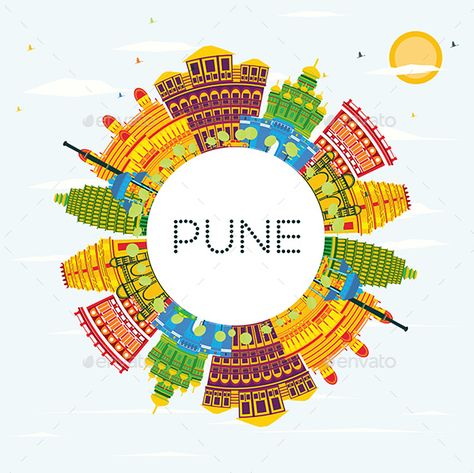 Pune India Skyline Pune India Skyline with Color Buildings, Blue Sky and Copy Space. Vector Illustr #Pune, #India, #Skyline Pune Highlight Cover Instagram, India Skyline Illustration, Pune Doodle Art, Pune City Illustration, Pune India Aesthetic, Pune Doodle, Pune Illustrations, Pune City Aesthetic, Insta Highlight Cover Icons Family