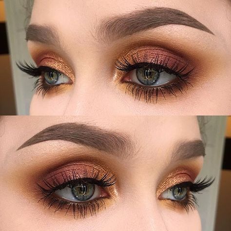 Copper, brown, gold eyeshadow Maybelline Color Tattoo, Gold Eyeshadow, Beauty Make-up, Make Up Looks, Smokey Eyes, Fall Makeup, Makeup Goals, Eye Make, Prom Makeup