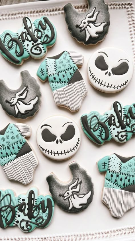 Jack Skellington Gender Reveal, Tim Burton Gender Reveal, Baby Shower Nightmare Before Christmas Decor, Nightmare Before Christmas Nursery Theme, Nightmare Before Christmas Sugar Cookies, Nightmare Before Christmas Gender Reveal Ideas, Nightmare Before Christmas Baby Announcement, Nightmare Before Christmas Nursery, Nightmare Before Christmas Gender Reveal