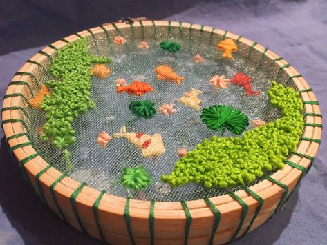 Tulle Cross Stitch, Koi Pond Embroidery, Pond Embroidery, Pola Sulam, Cute Embroidery, 자수 디자인, Arte Inspo, Sewing Embroidery Designs, Hand Embroidery Art