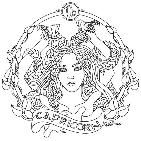 Capricorn Zodiac beauty colouring page Capricorn Coloring Pages, Gemini Coloring Pages, Capricorn Sketch Drawing, Zodiac Coloring Pages, Zodiac Colouring Pages, Zodiac Mandala Art, Zodiac Signs Colors, Zodiac Designs, Adult Coloring Designs