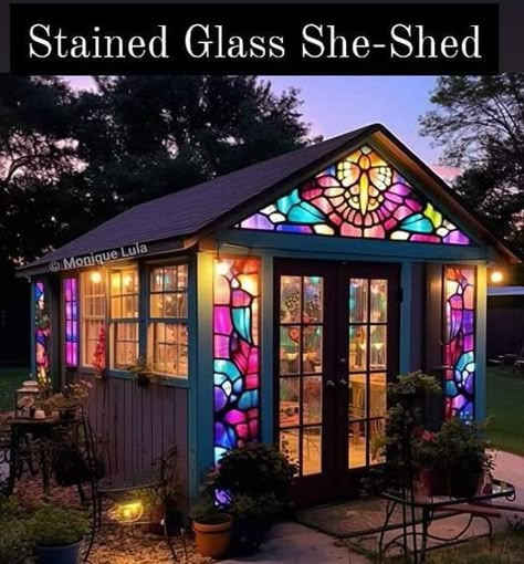 Glass She Shed, Monique Lula, Art Shed, Home Design Magazines, Garden Architecture, She Sheds, She Shed, Dream House Decor, Stained Glass Art