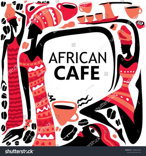 Abstract African Cafe (Vector Art) #Ad , #Aff, #African#Abstract#Cafe#Art Coffee Advertising, Cafe Branding, Cafe Art, African Food, Abstract 3d, African Print, African Fashion, Wall Design, Vector Art