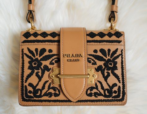 Loving Lately: The Prada Cahier Bag - PurseBlog Prada Cahier Bag, Embroidered Shoulder Bag, Tas Bahu, Prada Purses, Purse Brands, Embroidered Bag, Crossbody Wallet, Prada Handbags, Shoulder Messenger Bag