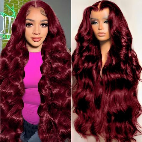 PRICES MAY VARY. ❤️99J 13X6 Body Wave Lace Front Wig【Hair Material】：burgundy lace front wigs human hair,100% Unprocessed Brazilian Virgin Hair, Lace Front Wigs Human Hair, Full & Bouncy, Soft & Natural. Can Be Dyed, Bleached, Straightened, Restyled. No Smell, Tangle & Shedding Free. ❤️99J Hd Transparet Lace Front Wig【Hair Quality】：13X6 body wave lace front glueless wigs human hair uses best swiss hd transparent lace.HD Lace Front Wigs Human Hair 180 Density, No Split Ends. Hand-Crafted Technolog Body Wave Wigs, School Fit, Glueless Wigs, Lace Front Wigs Human Hair, Burgundy Hair, Wigs Human Hair, Body Wave Wig, Burgundy Lace, Front Lace Wigs Human Hair