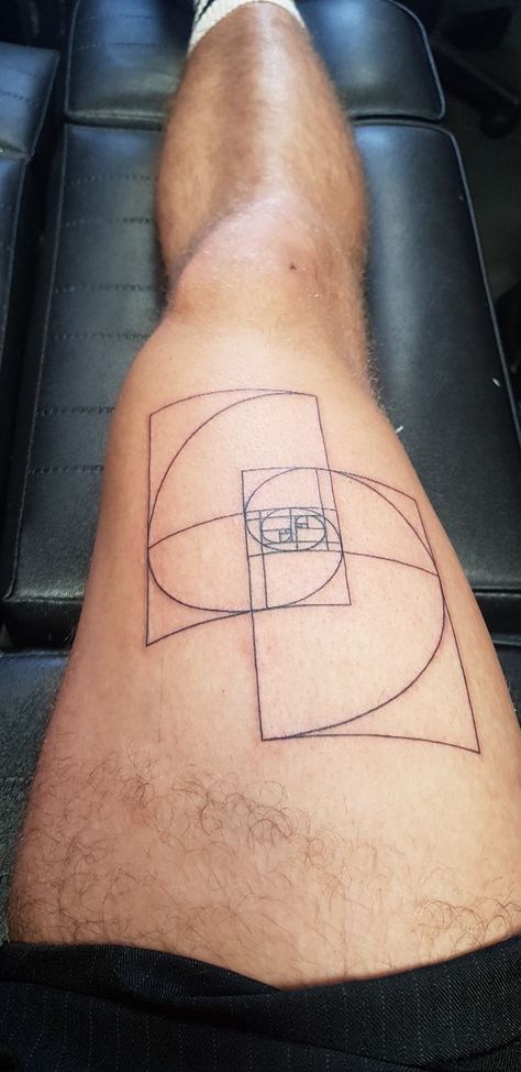 Golden ratio fibonacci spiral tattoo on leg Fibbonaci Spiral Tattoo, Golden Spiral Tattoo, Fibonacci Spiral Tattoo, Perspective Tattoo, John Wick Tattoo, Golden Ratio Tattoo, Golden Ratio Art, Spiral Tattoo, Fibonacci Tattoo