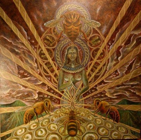 Herstory of the Bee Goddess Spiritual Satanism, Goddess Spirituality, Metaphysical Art, Bee Goddess, Alchemy Art, Roman Gods, Intuitive Art, Bee Art, Goddess Art