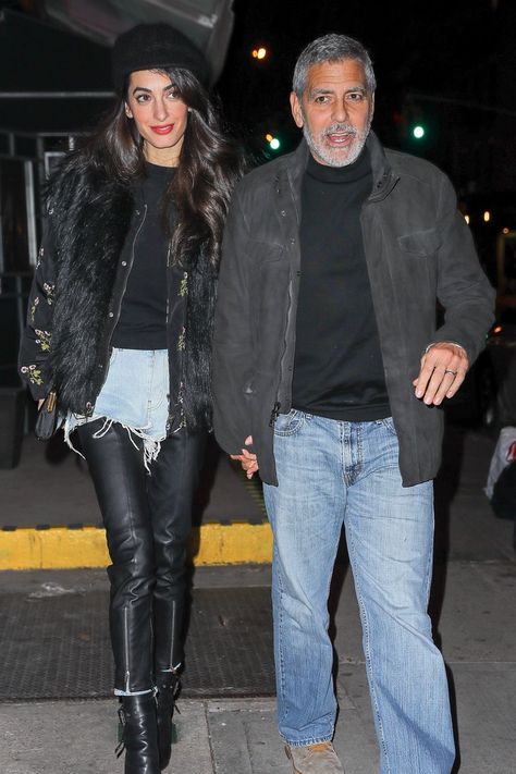 Is Chivalry Dead? Not According to George and Amal Clooney’s NYC Date Night George Clooney Style, Daisy Duke Shorts, Trendy Date Night Outfit, Daisy Duke, Amal Clooney, Black Leather Pants, Daisy Dukes, Denim Cutoff Shorts, George Clooney