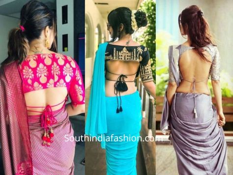 Tie Cord Saree Blouse Designs 8 Back Knot Blouse Designs, Palm Mehndi, Latest Saree Blouse, Designs Blouse, Blouse Back Neck, Blouse Designs Catalogue, Model Blouse, Blouses Designs, Saree Blouse Neck Designs