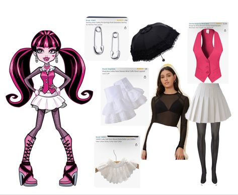 Draculaura Costume Diy, Draculara Outfits Monster High, Clawdeen And Draculaura Costume, Draculaura Outfit Ideas, Monster High Draculaura Outfits, Monster High Draculaura Costume, Draculaura Halloween Costume, Sweet Sixteen Outfits, Draculaura Halloween