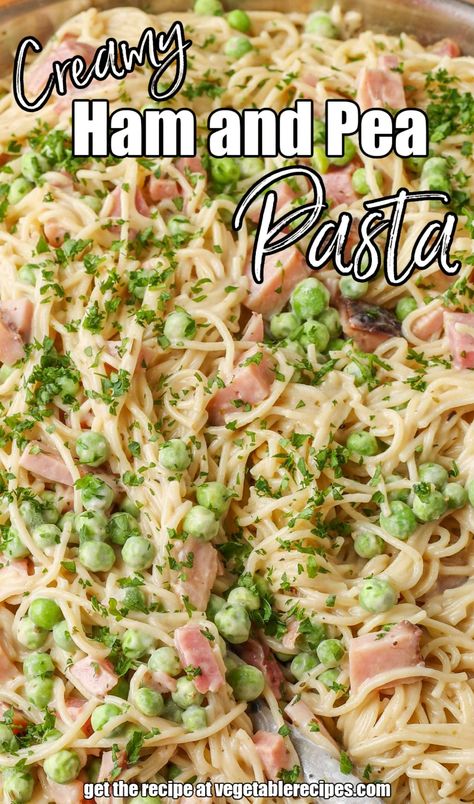 Ham and Pea Pasta Ham And Peas Pasta, Pasta With Ham And Peas, Ham Peas And Pasta, Ham And Peas, Ham Dinner Recipes, Vegetable Recipes For Kids, Asian Steak Bites, Pea Pasta, Chicken Carbonara Recipe